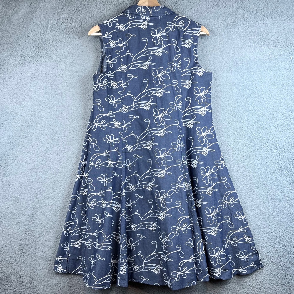 Sahalie Womens Blue Floral Embroidered Cotton Sleeveless A-Line Shirt Dress S - Picture 3 of 9